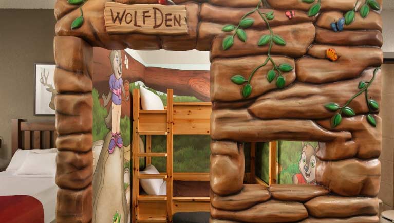The bunk bends in the accessible Wolf Den Suite